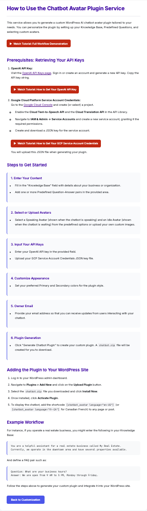 Create Custom Chatbot Plugin Instructions Page